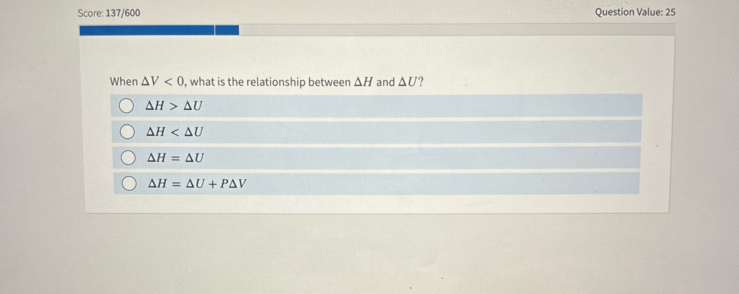  Score: 137/600 Question Value: 25 When V0, what is the relationship