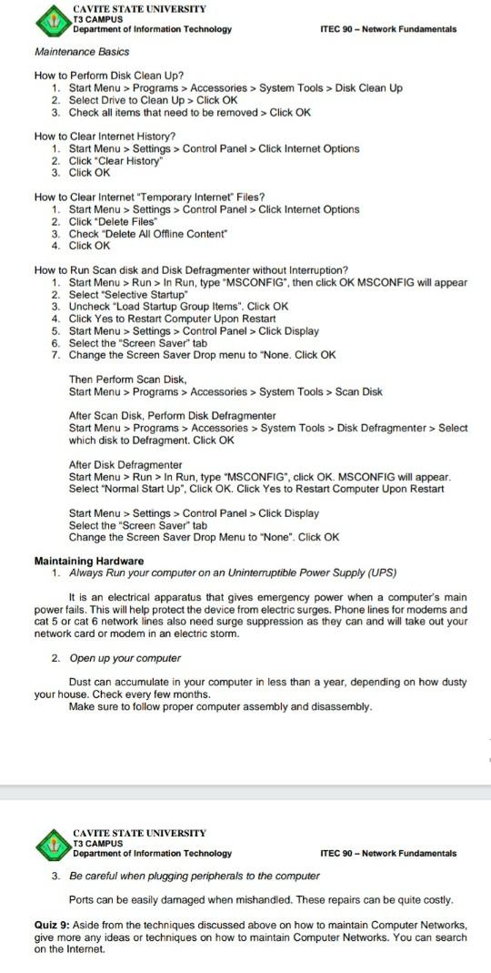 Computer Networks. Please help me. thankyou CAVITE STATE UNIVERSITY T3 CAMPUS Department