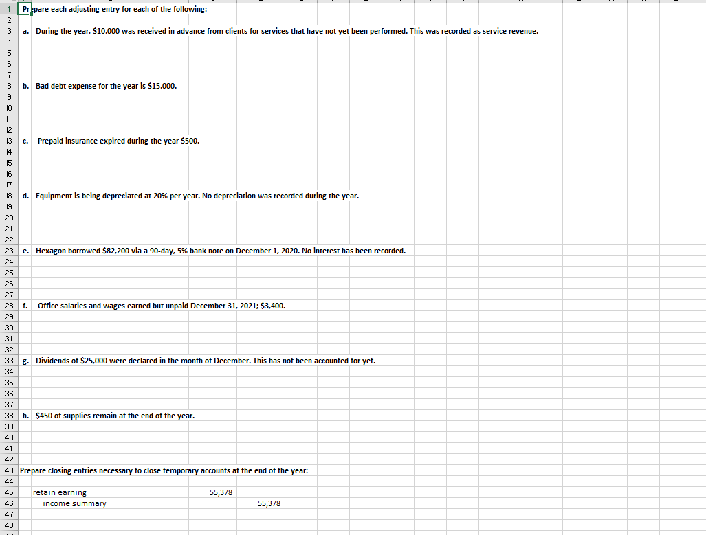 help needed 1 Prepare each adjusting entry for each of the following: