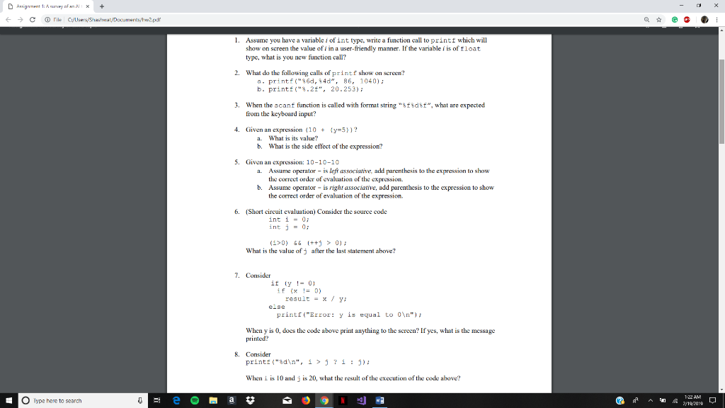  . Assume you have a variable of int type, write a