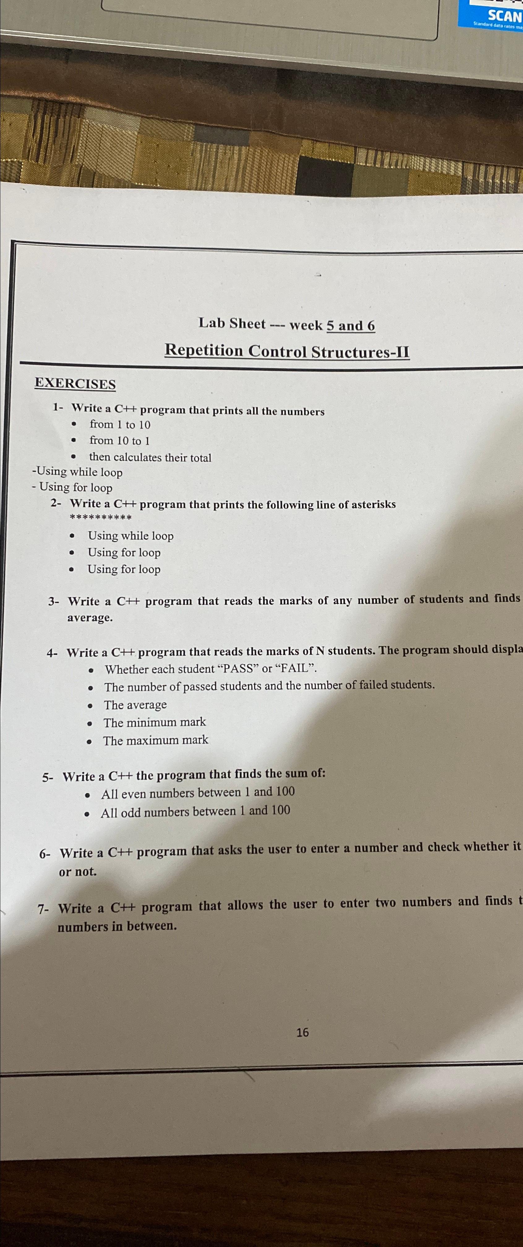  SCAN Lab Sheet -- week 5 and 6 Repetition Control Structures-II