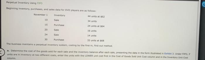  Perpetual Inventory Using FIFO Beginning inventory, purchases, and sales data for