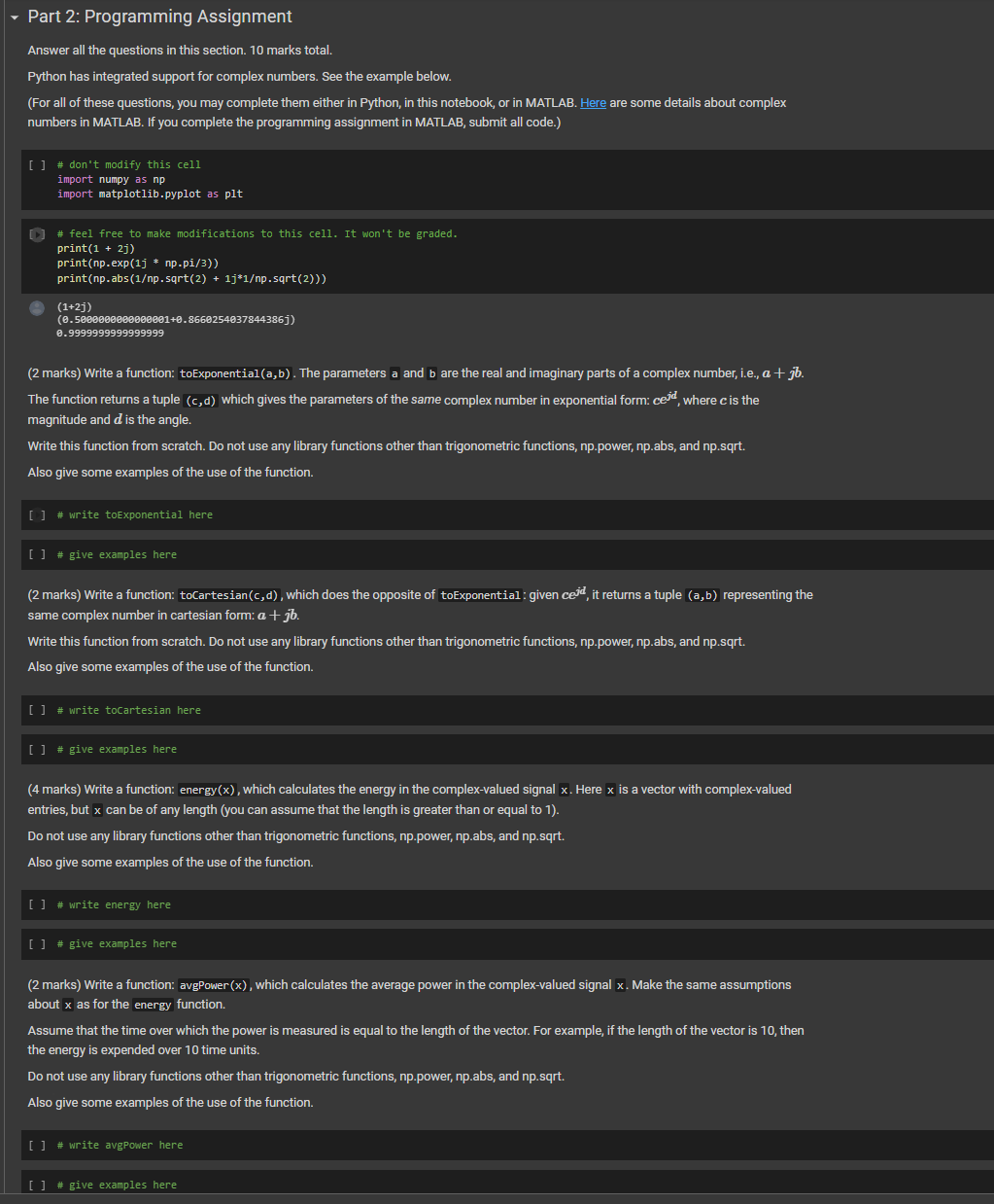  - Part 2: Programming Assignment Answer all the questions in this