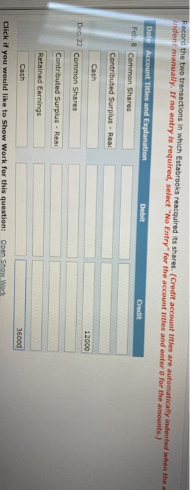 2014, Estabrooks Corp. had a balance of $378,000 in its common share
