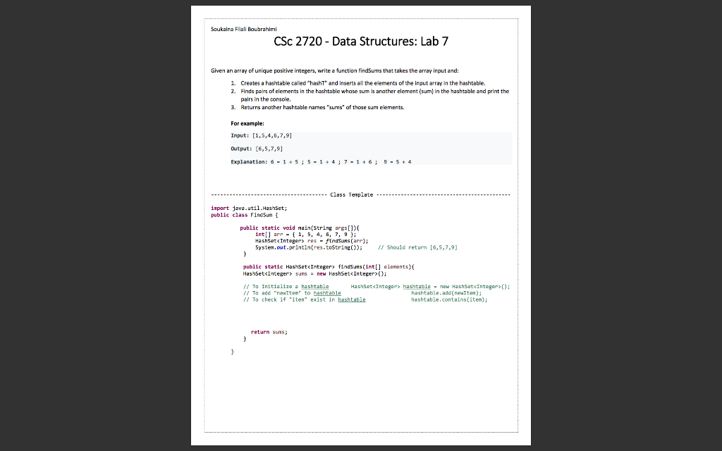  Soukaina Fali Boubrahimi CSc 2720- Data Structures: Lab 7 Given an