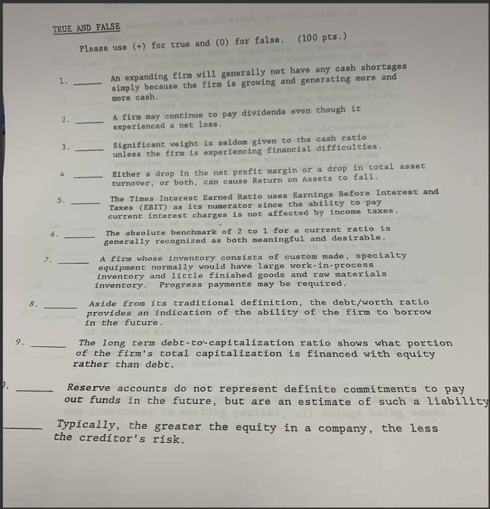 1-11. True or False please do whole thing its easy TRUE AND