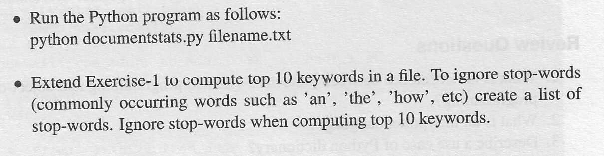 you will create a Python program to compute document statistics. Follow the