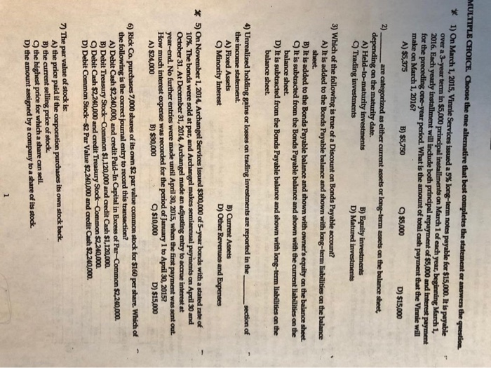  MULTIPLE CHOICE. Choose the one alternative that best completes the statement