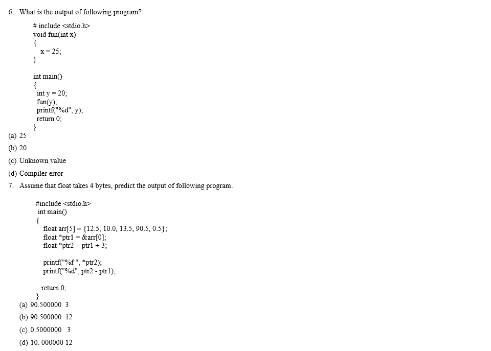 part and executable part (b) Declaration part and executable part (c) Declaration
