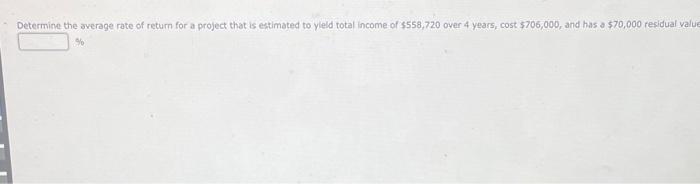  Determine the average rate of return for a project that is