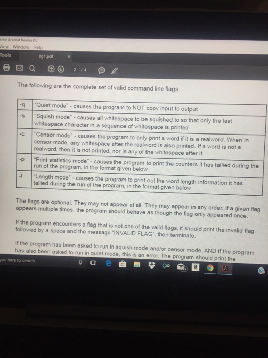 on options given to the program. For this assignment, the following definitions