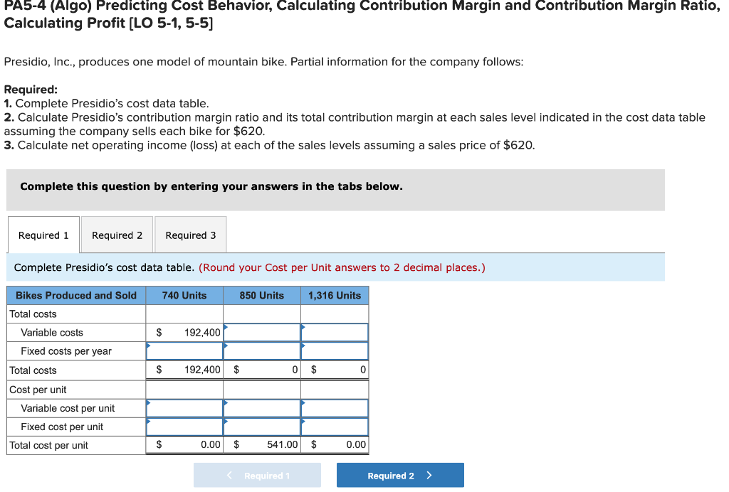 PA5-4 (Algo) Predicting Cost Behavior, Calculating Contribution Margin and Contribution Margin