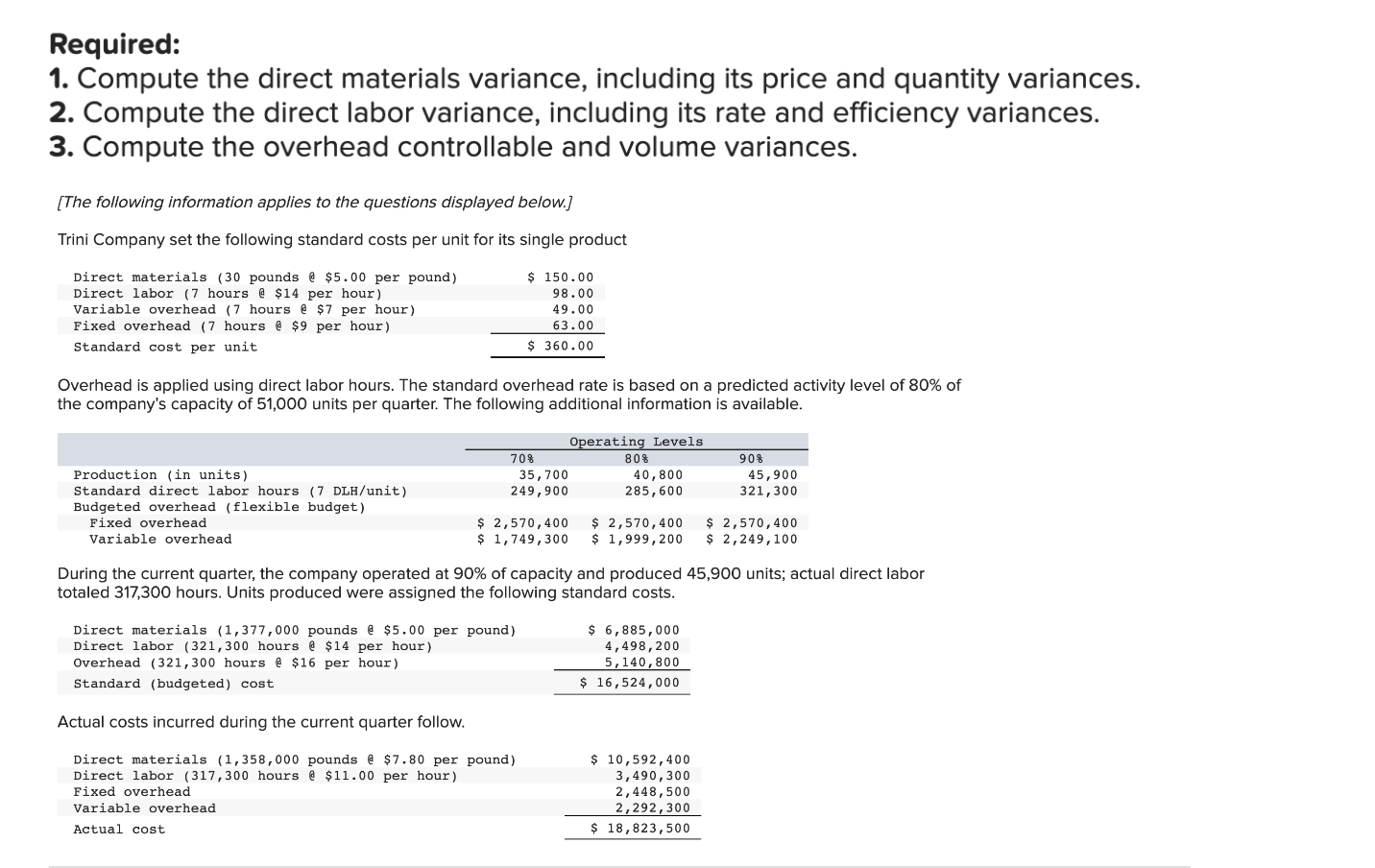 10. Required: 1. Compute the direct materials variance, including its price and