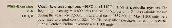  Mini-Exercise 5.6 e Cost flow assumptions-FIFO and LIFO using a periodic