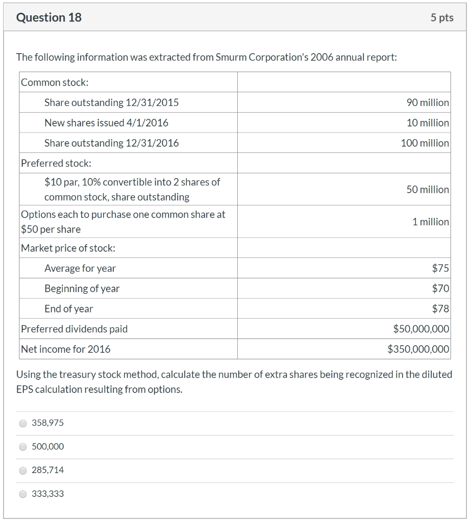  Please solve for multiple choice in image. Question 18 5 pts