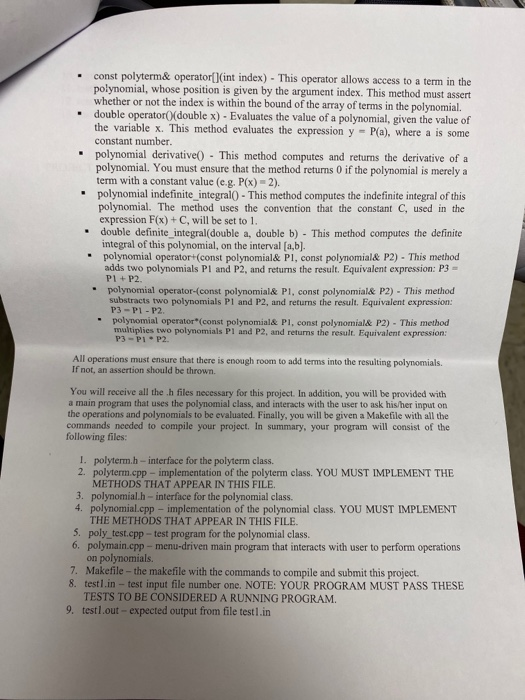 especially constructors and operator overloading Overview You will implement and test a