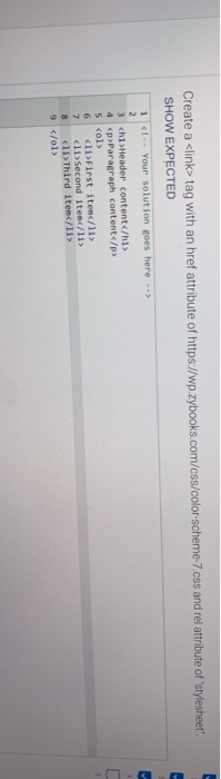  Create a clink tag with an href attribute of https://wp zybooks.com/css/color-scheme-7.css