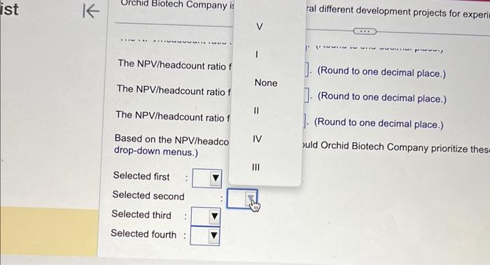 each development project (all cost values are given in millions of dollars).