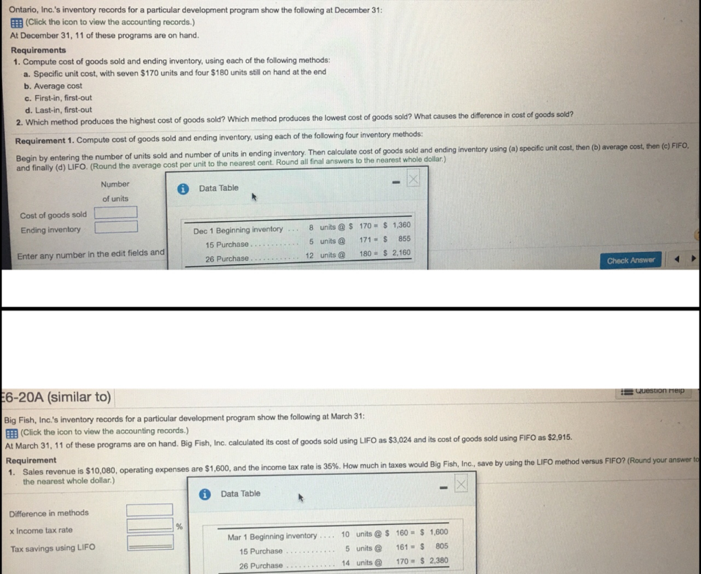 Ontario, Inc.'s inventory records for a particular development program show the
