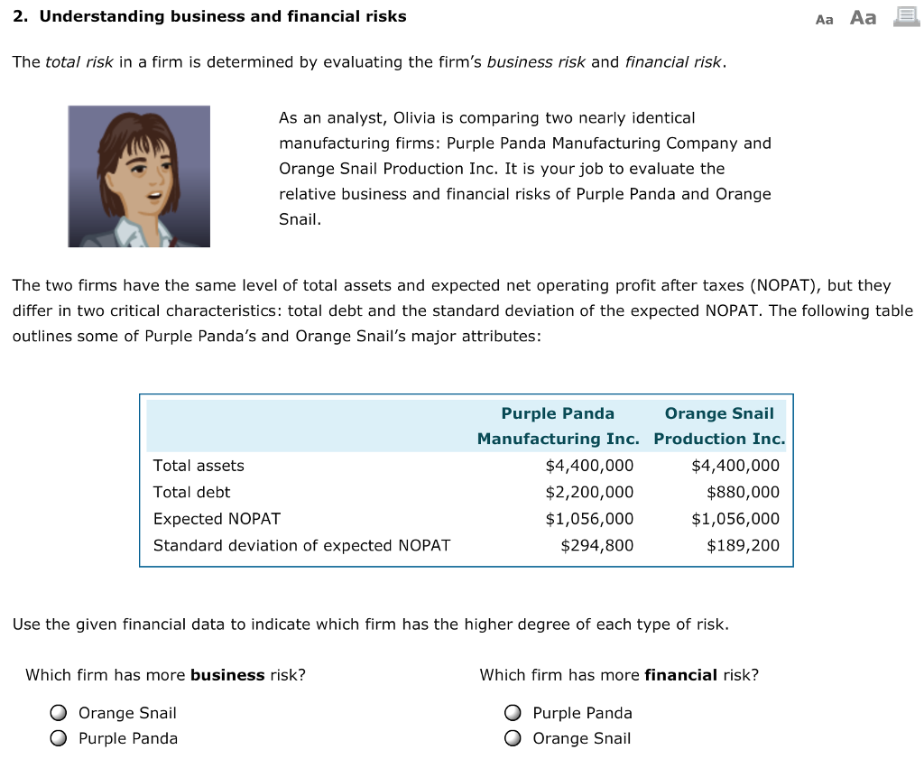  2. Understanding business and financial risks Aa Aa The total risk