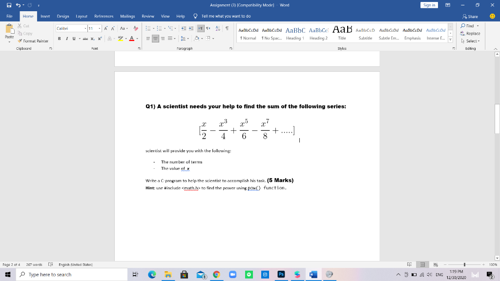 Assignment (3) Compatibility Model - Word Sign in X File Home