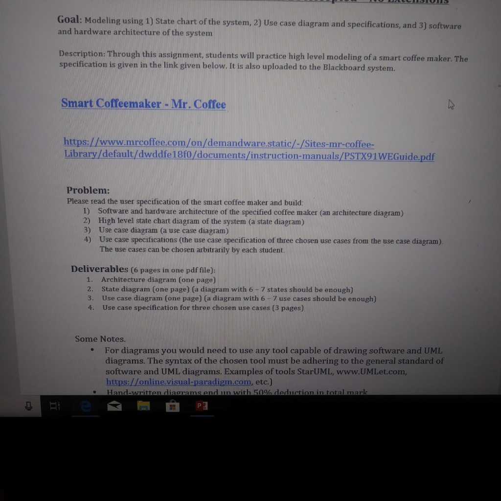 Hand drawing diagrams fine Goal: Modeling using 1) State chart of the