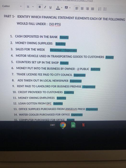  400 root Calibri 11 A. A PART 1- IDENTIFY WHICH FINANCIAL