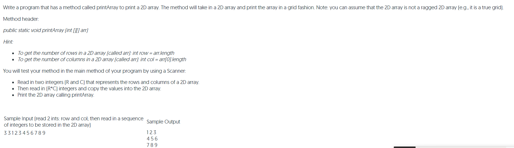  java Write a program that has a method called printArray to