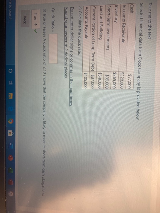  Take me to the text Selected financial data from Dock Company