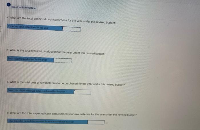  ASAP please Required information a. What are the total expected cash