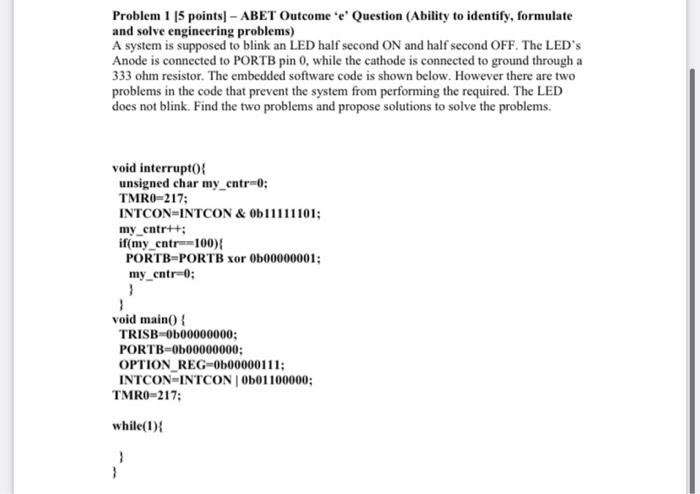  Embedded Systems Course Problem 1 [5 points] - ABET Outcome 'e'