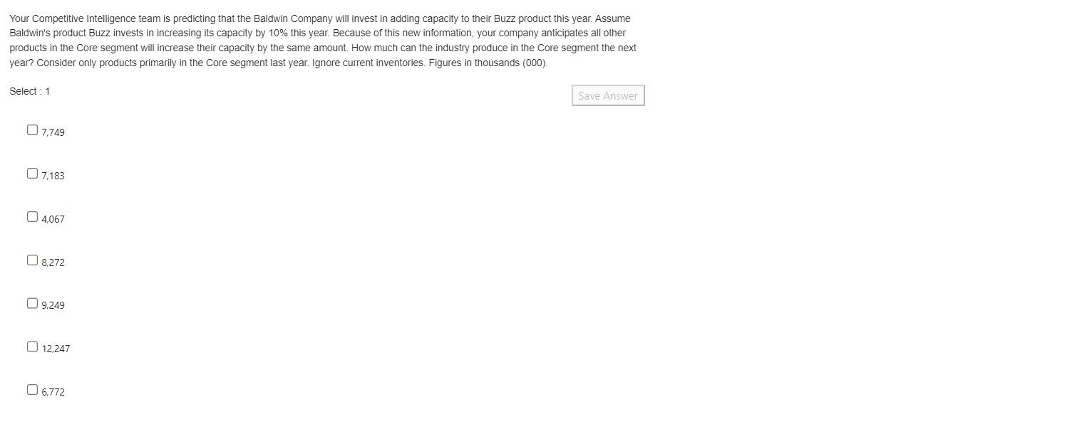 Your Competitive Intelligence team is predicting that the Baldwin Company will