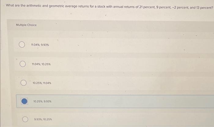  What are the arithmetic and geometric average returns for a stock