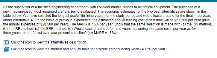  Data table As the supervisor of a facilities engineering department, you