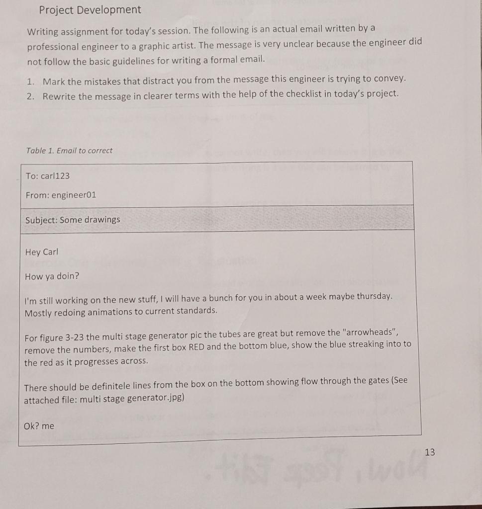 Project Development Writing assignment for today's session. The following is an