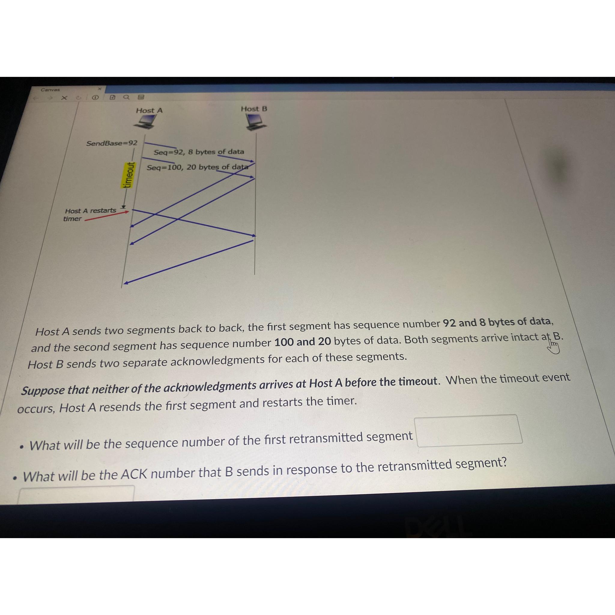  Host A sends two segments back to back, the first segment