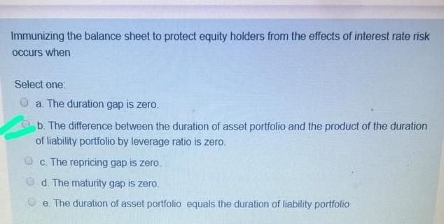  Immunizing the balance sheet to protect equity holders from the effects