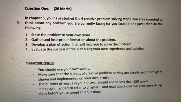  Question One: (20 Marks] In chapter 5, you have studied the