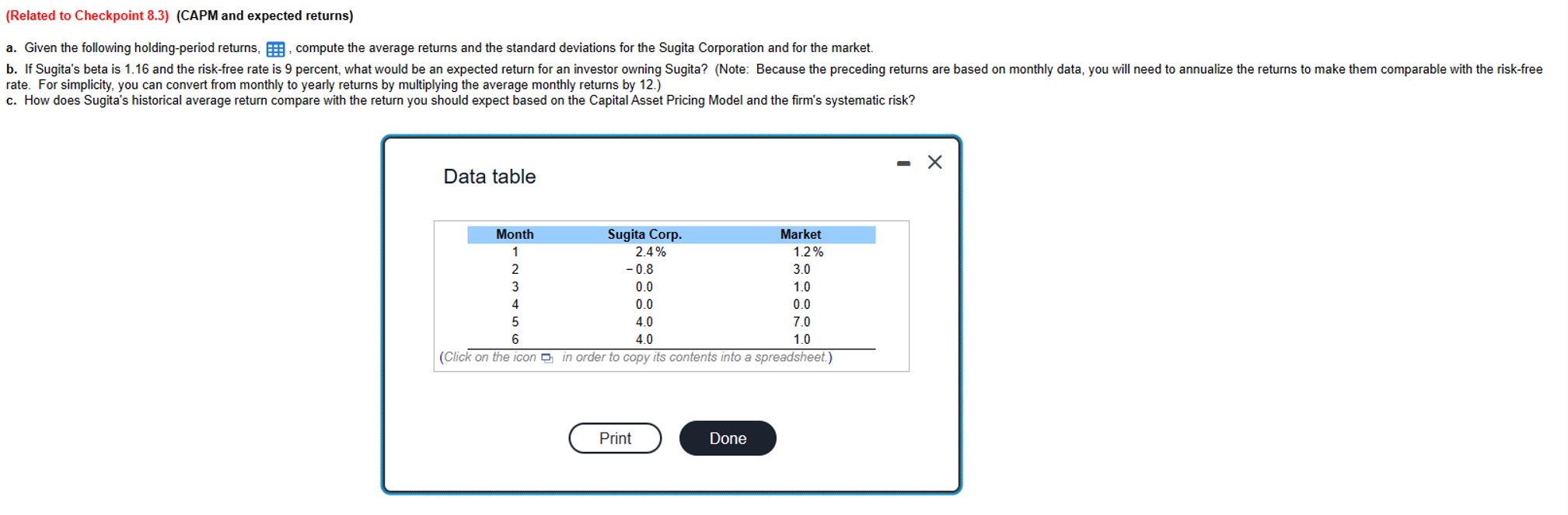  a. Given the holding-period returns shown in the table, the average