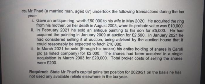  ca) Mr Phad (a married man, aged 67) undertook the following