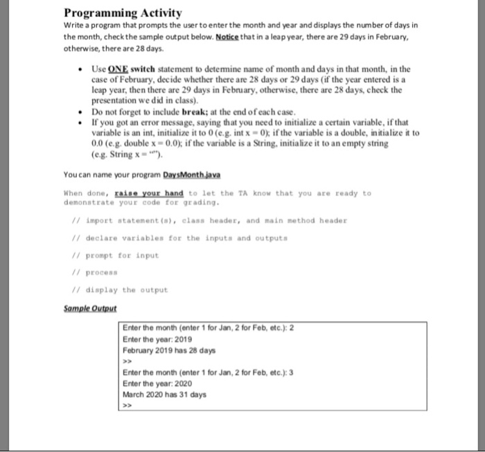  Programming Activity Write a program that prompts the user to enter