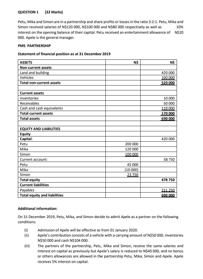 please help with b and c... QUESTION 1 (32 Marks) Petu,