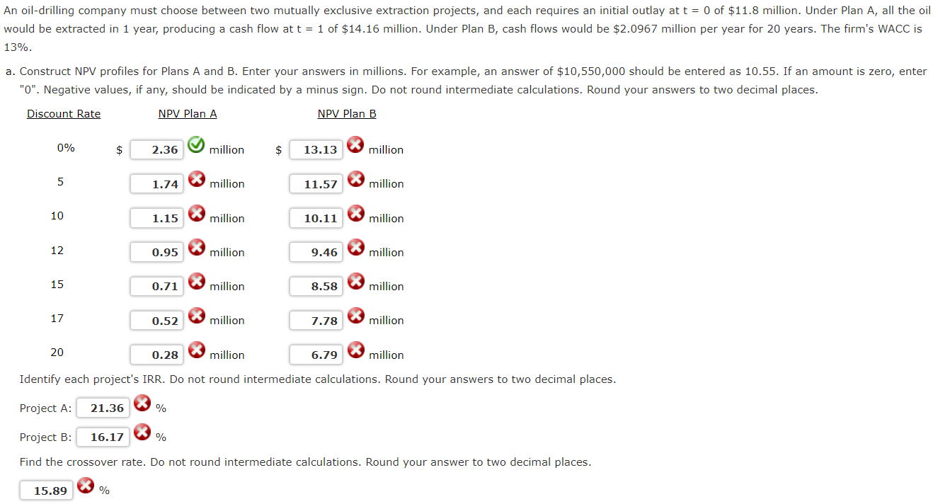 please help An oil-drilling company must choose between two mutually exclusive extraction