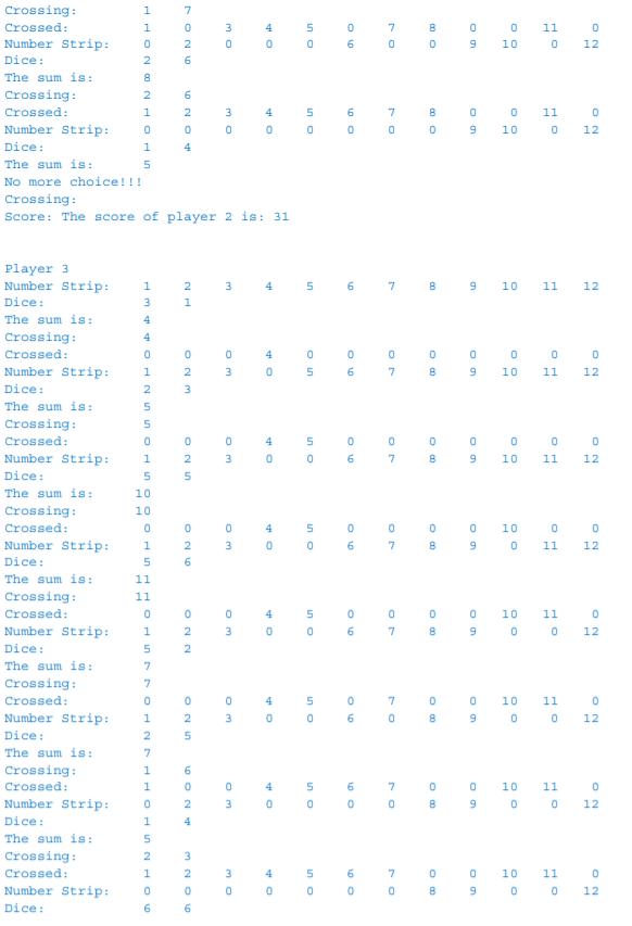 6-sided dice to play Shut the Box game for each player sequentially.