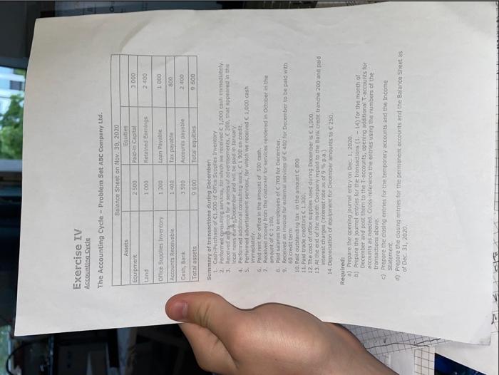  Exercise IV Accounting Cycle The Accounting Cycle - Problem Set ABC