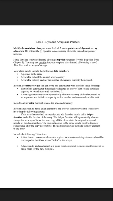  Modify the container class you wrote for Lab 2 to use