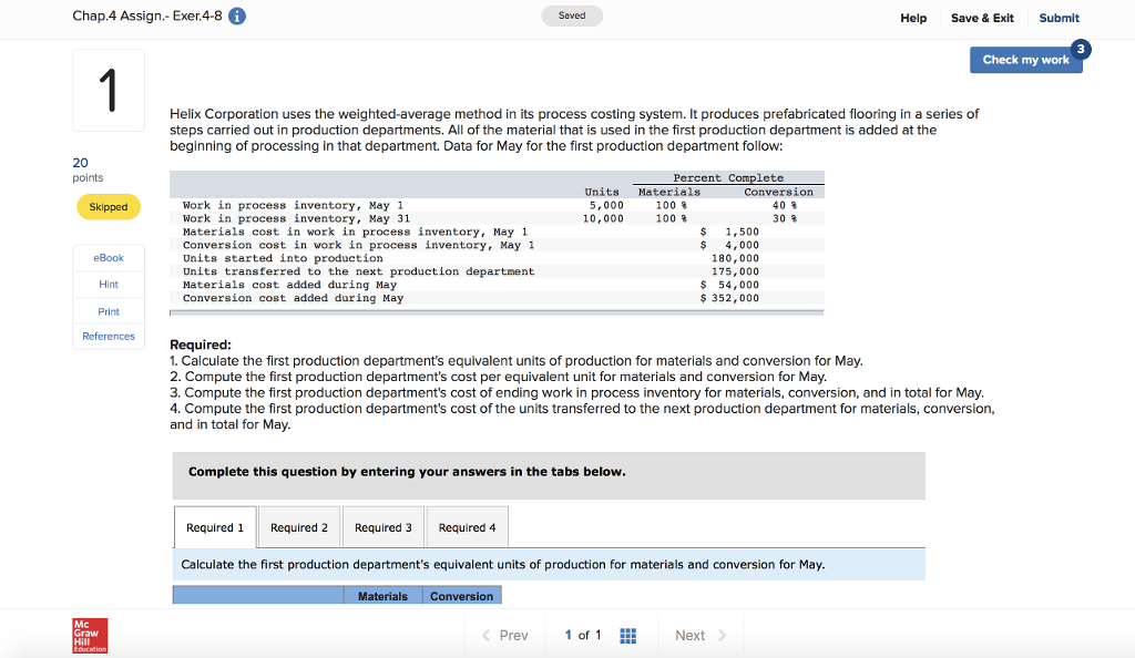  Chap.4 Assign.- Exer.4-8 Seved Help Save & Exit Submit Check my