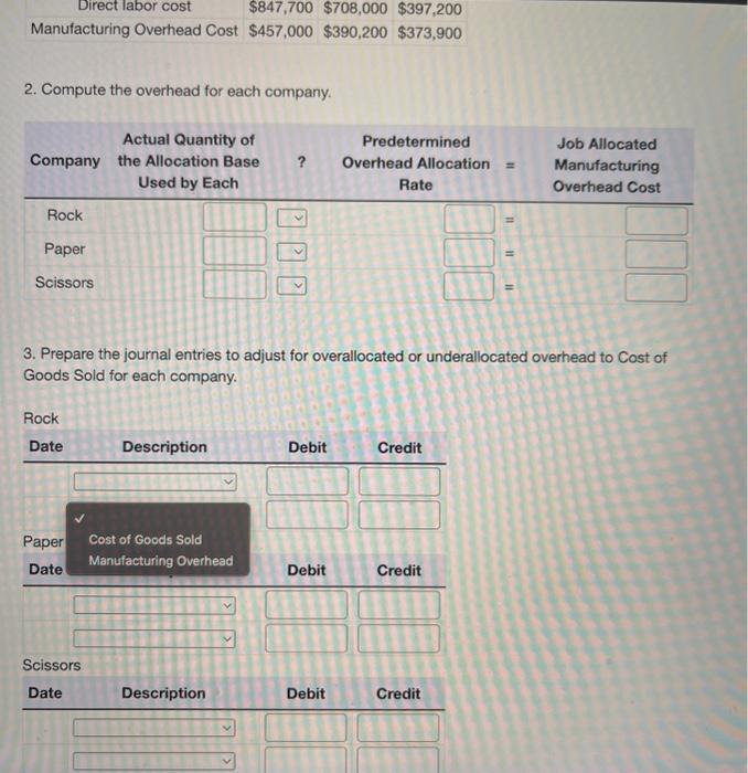 From the following data compute the predetermined rate used by each company.