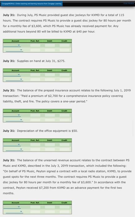 entering the Posting References, use journal page 1 for transactions from July