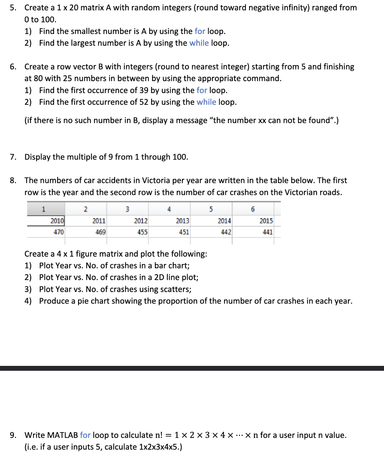  Create a 120 matrix A with random integers (round toward negative